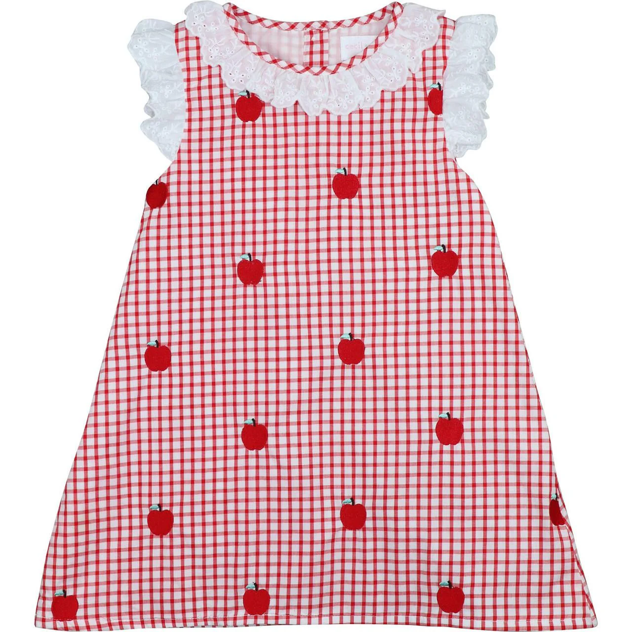 Red Windowpane Embroidered Apple Dress