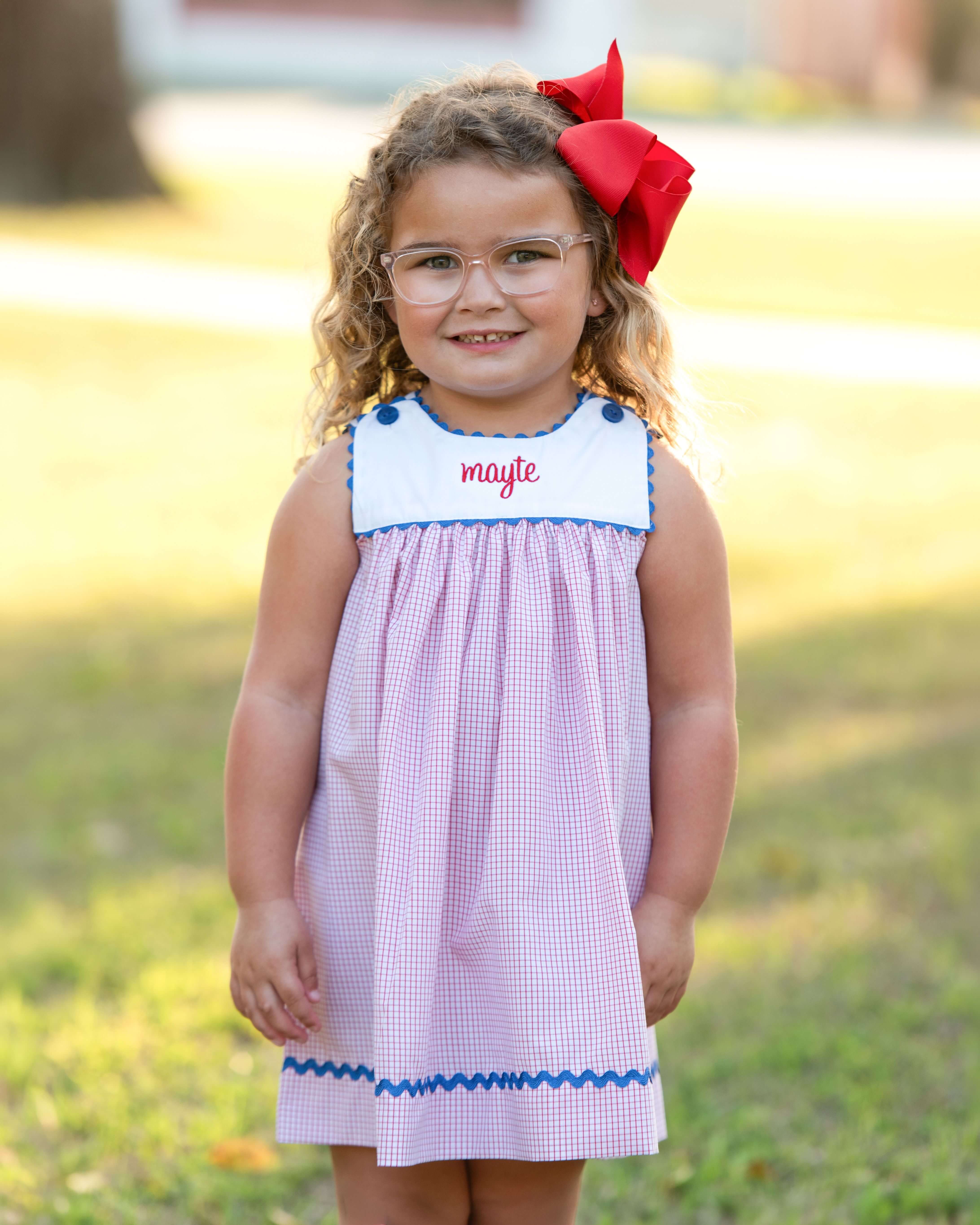 Red Windowpane Ric Rac Dress - Image 2