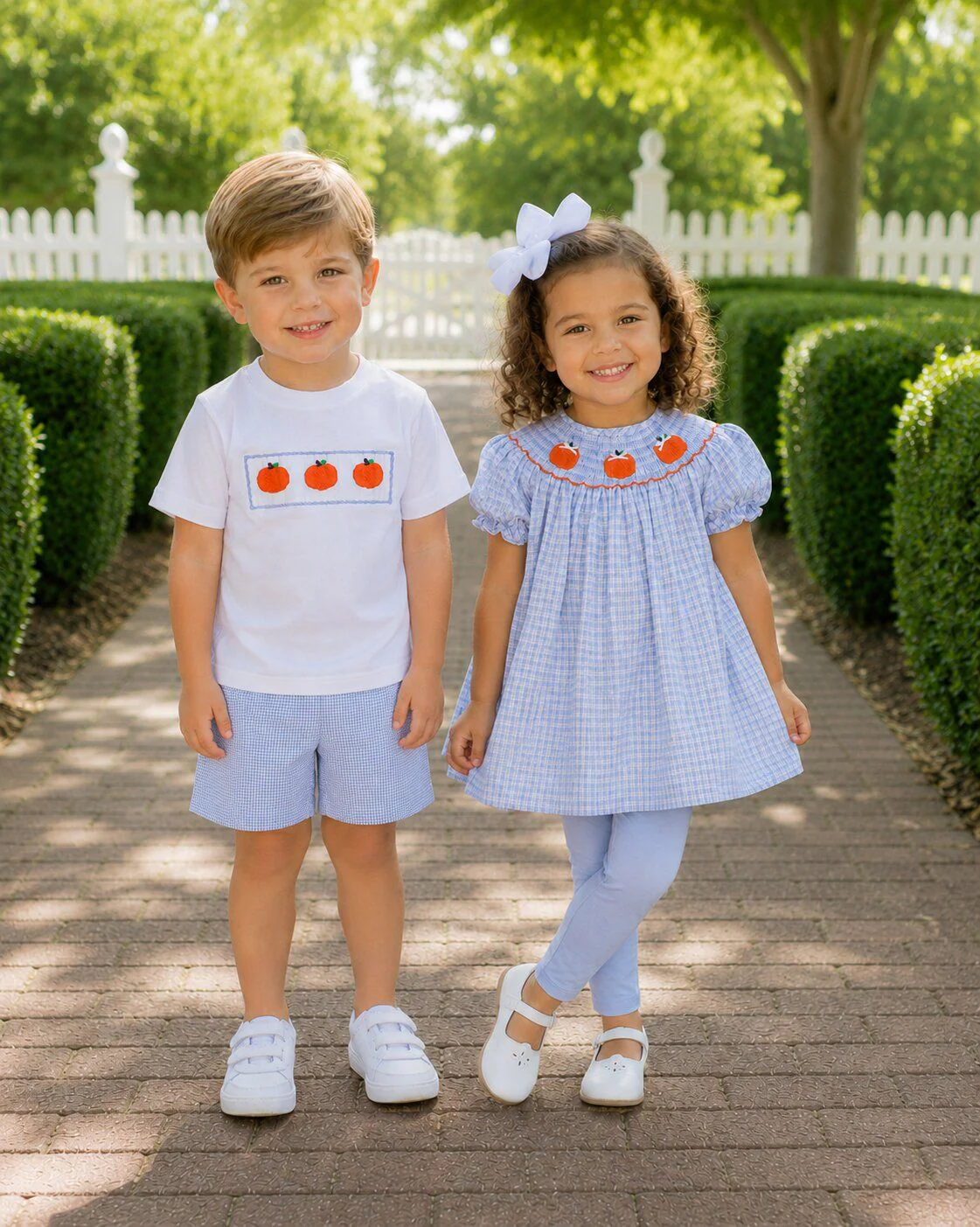 Seersucker Plaid Smocked Pumpkin Legging Set - Image 2