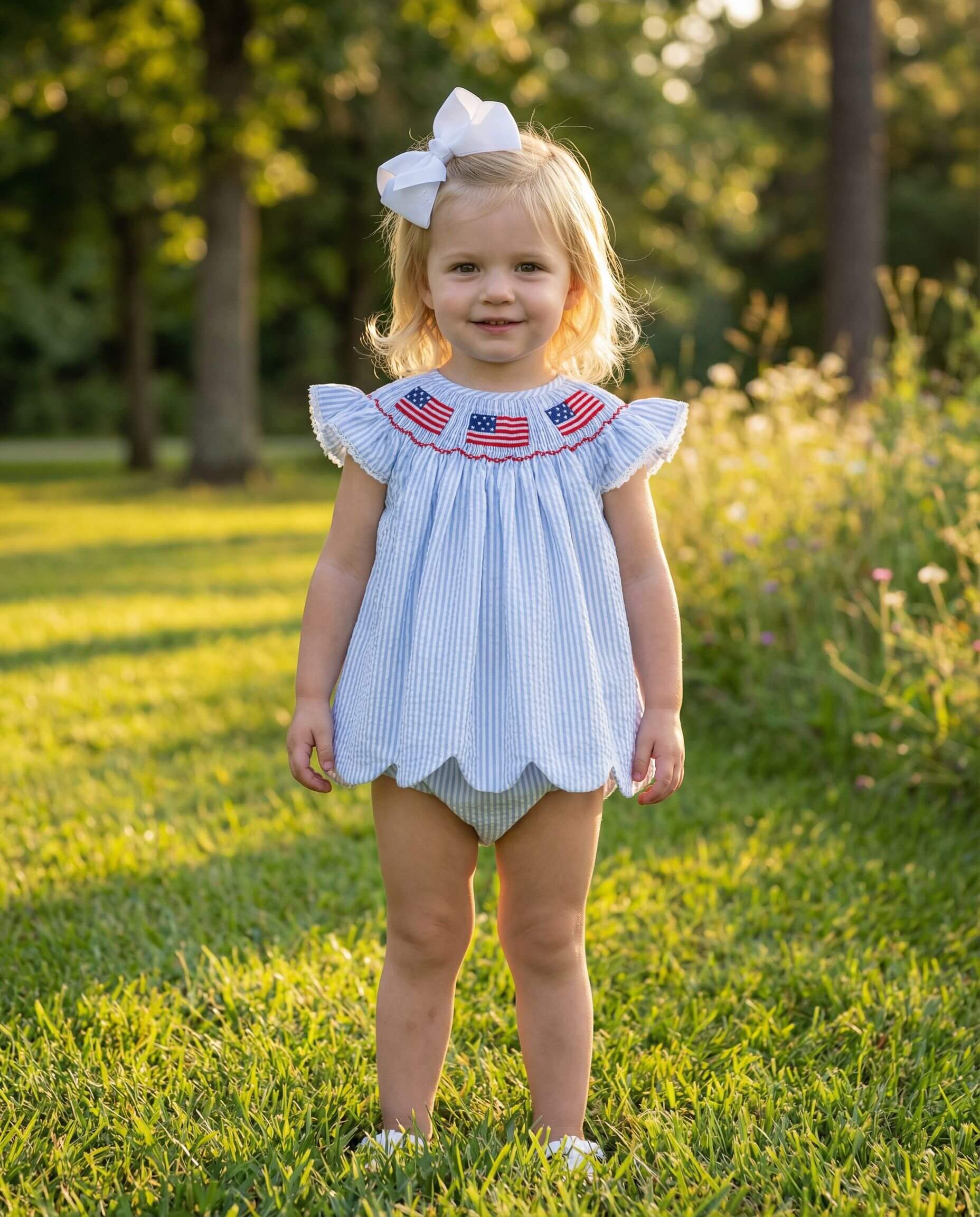 Seersucker Smocked Flags Diaper Set - Image 2