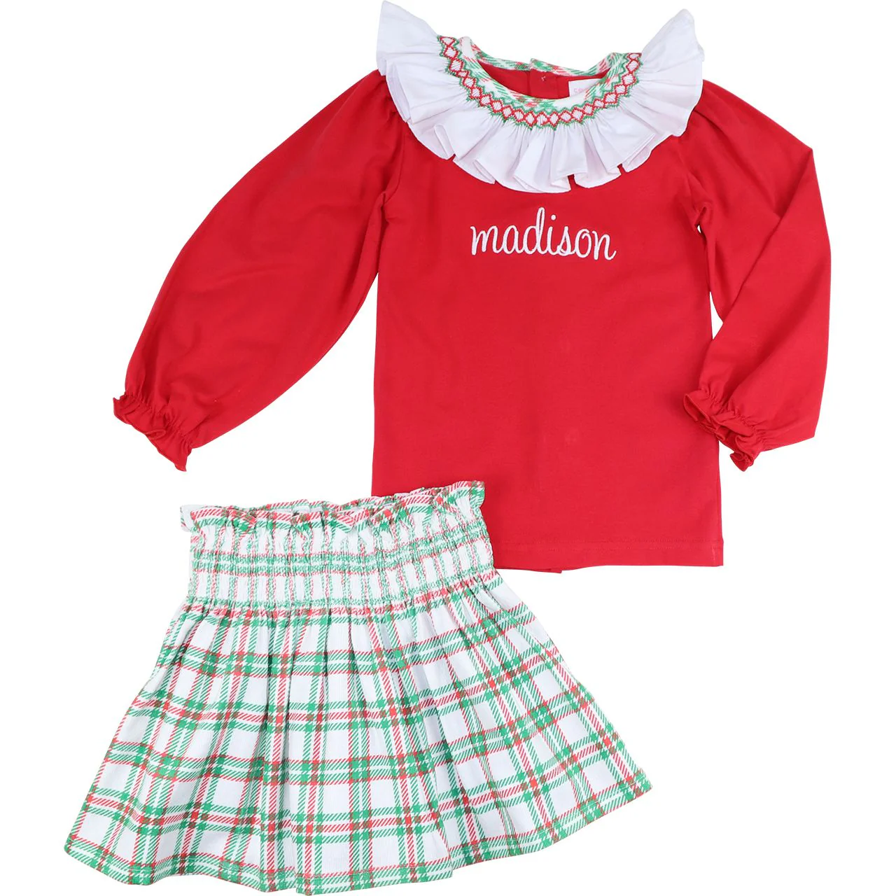 Smocked Plaid Corduroy Skirt Set