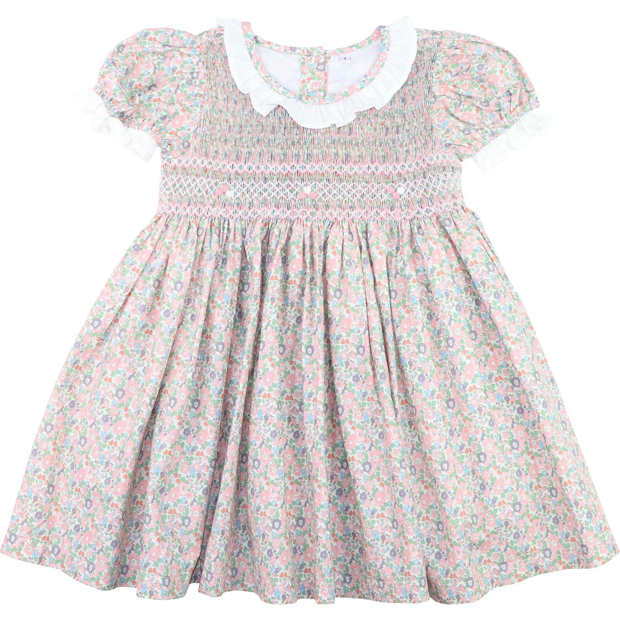 Smocked Rosette Floral Dress