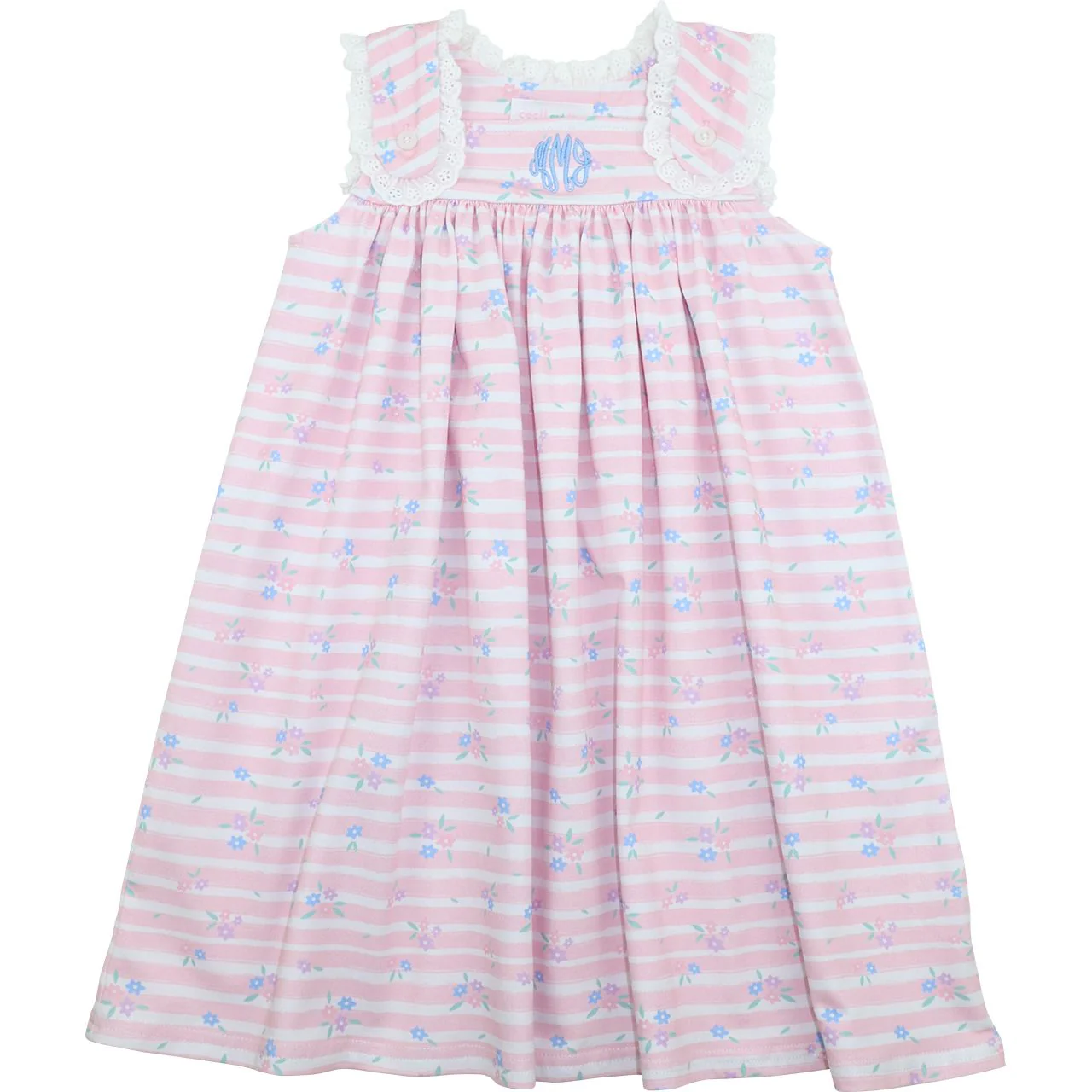Striped Floral Knit Eyelet Dress
