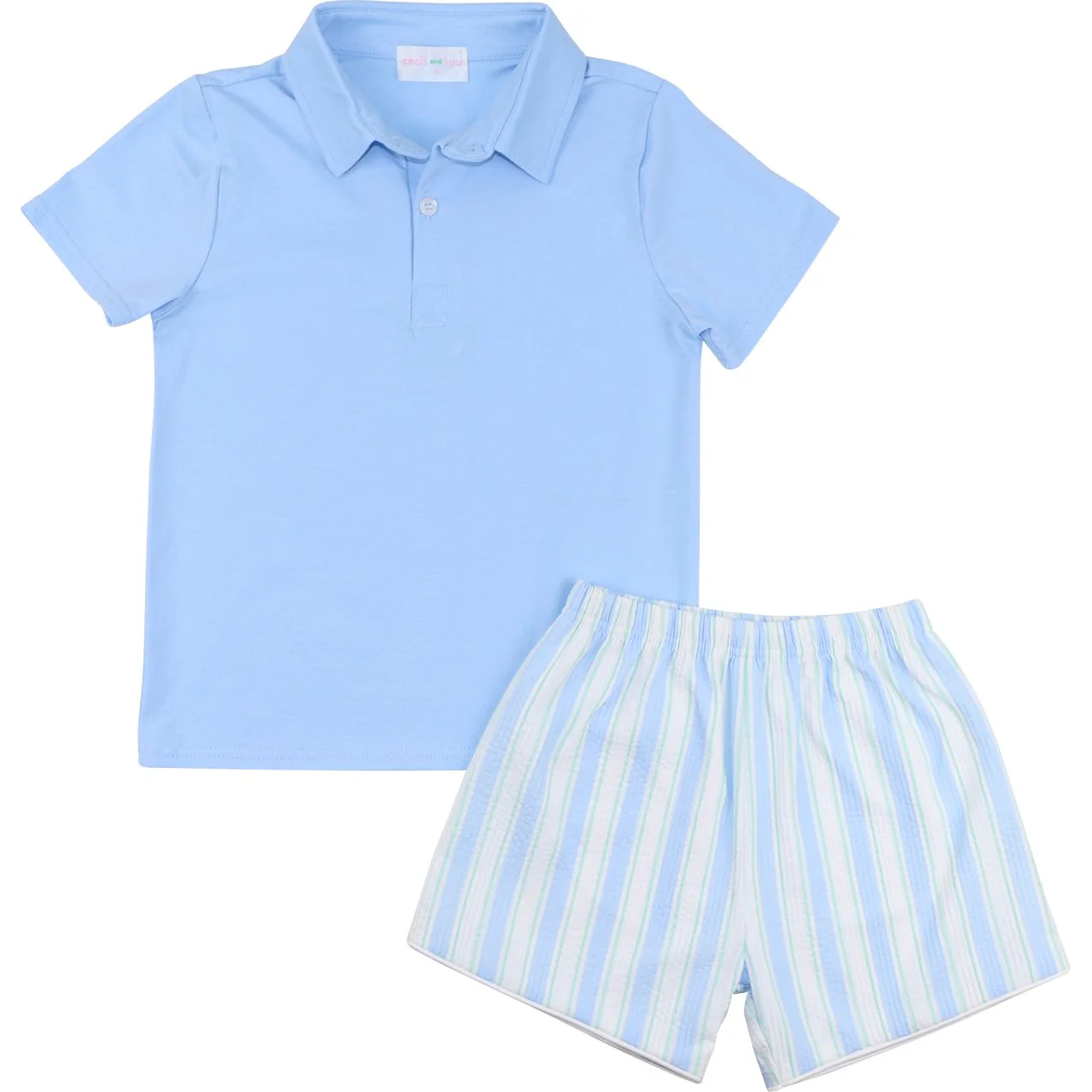 Striped Seersucker Polo Short Set