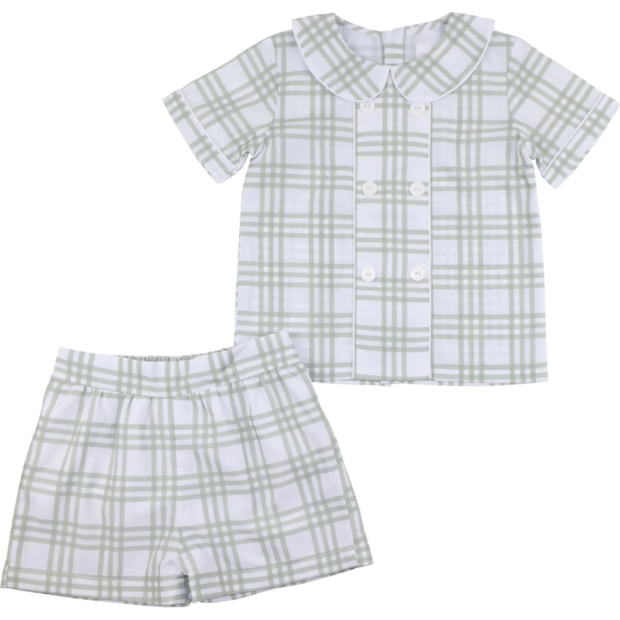 Green Plaid Double Breasted Short Set