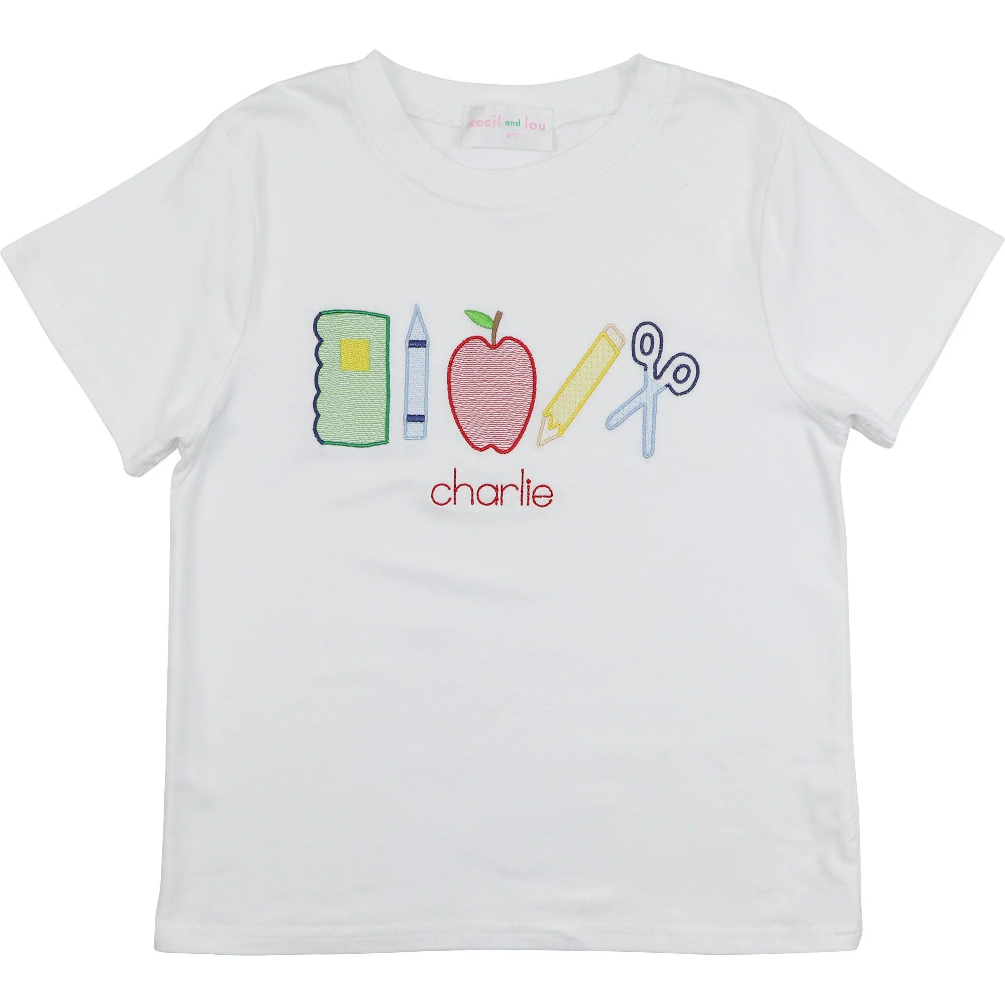 White Embroidered Back To School Knit Shirt