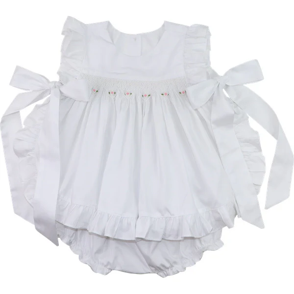 White Embroidered Rosette Diaper Set