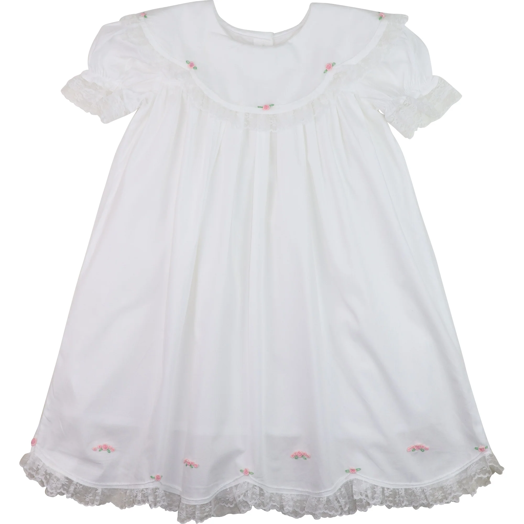 White Embroidered Rosette Dress