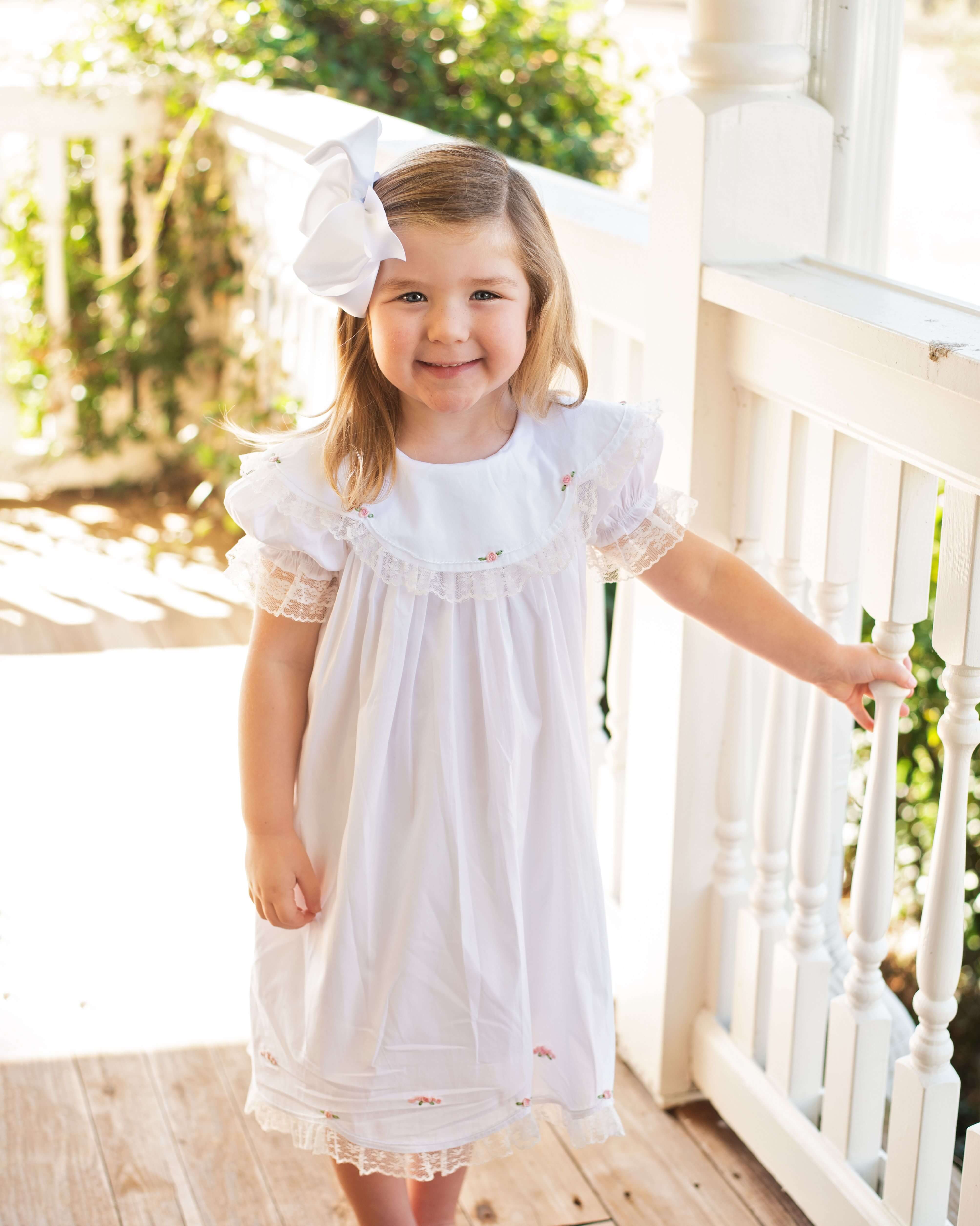 White Embroidered Rosette Dress - Image 2