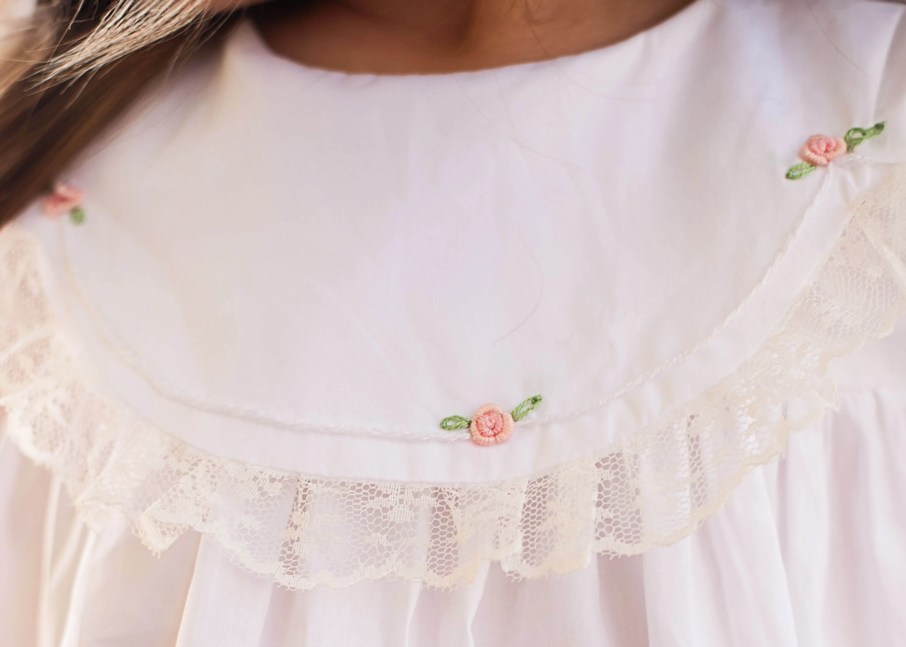 White Embroidered Rosette Dress - Image 3