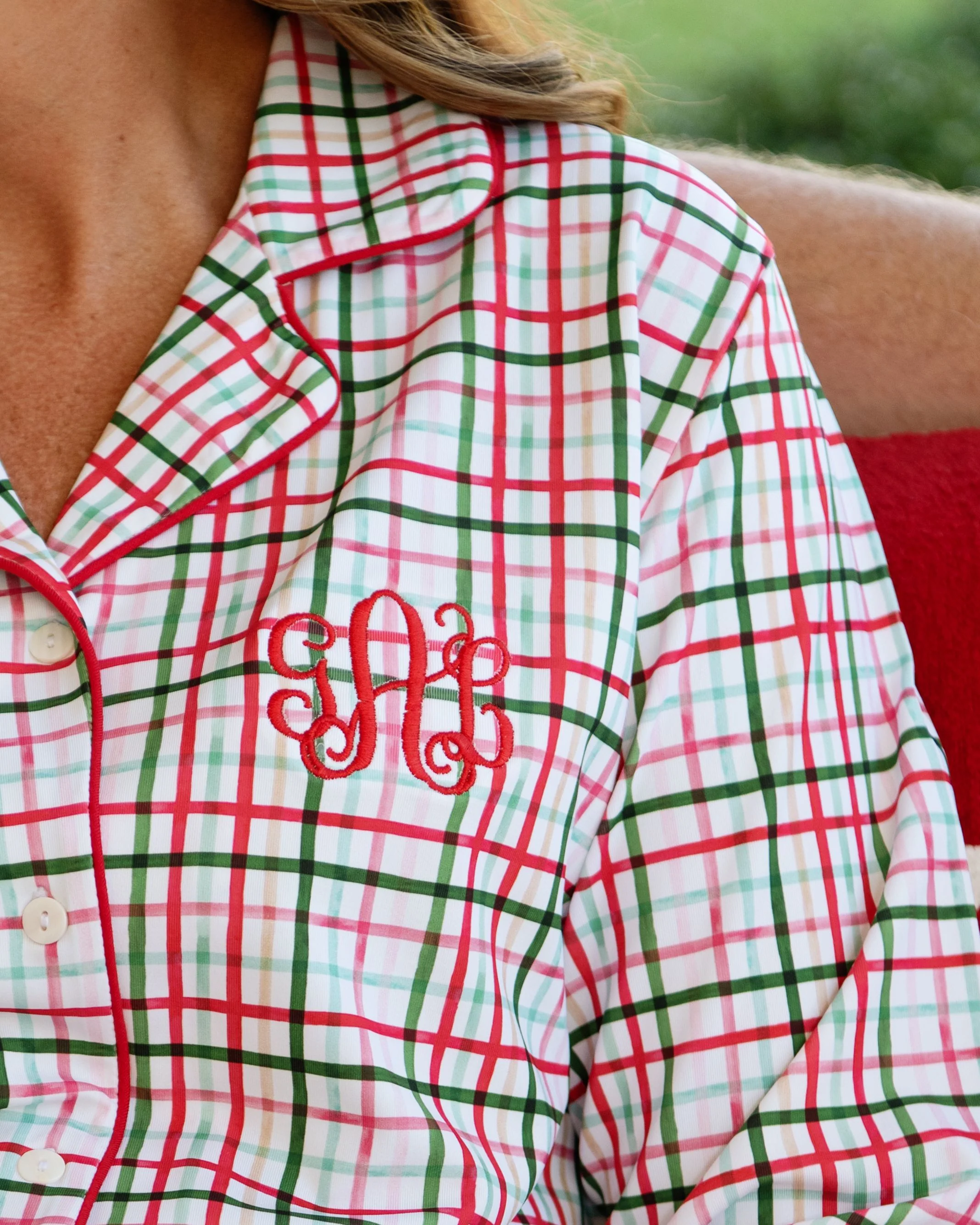 Women's Red And Green Plaid Windowpane Knit Tunic - Image 4