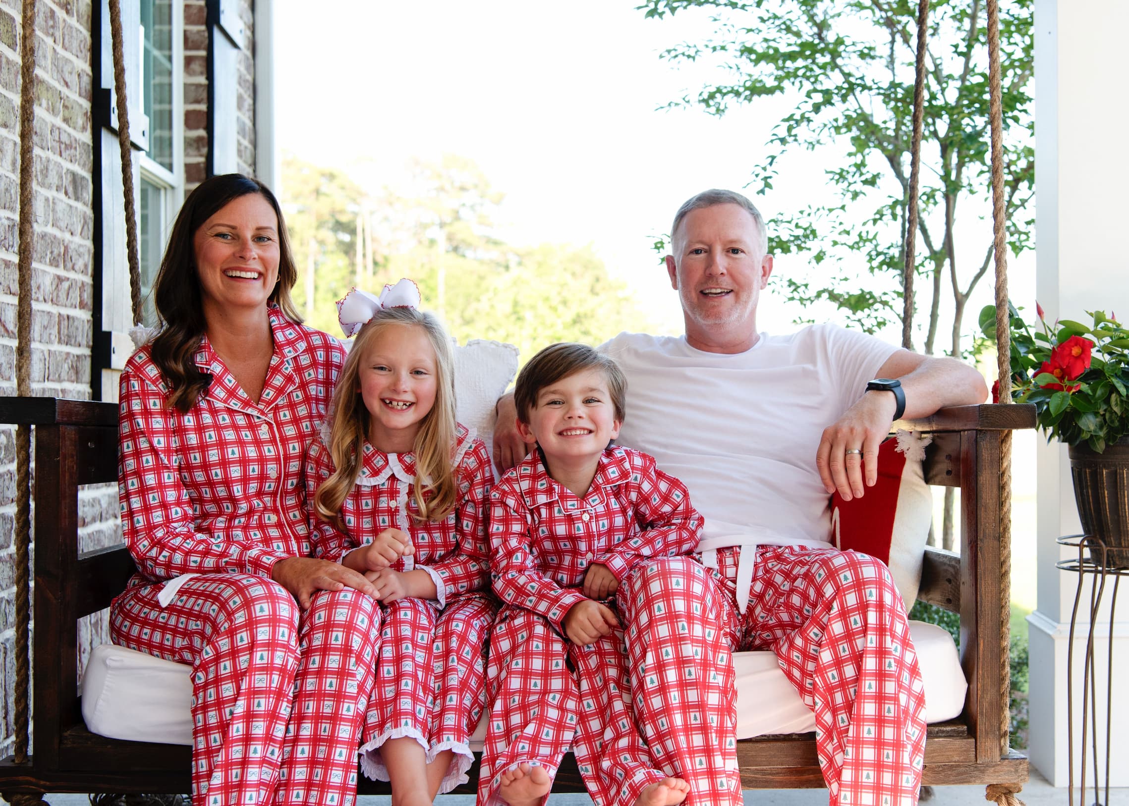 Women's Red Check Christmas Tree Knit Pajamas - Image 2
