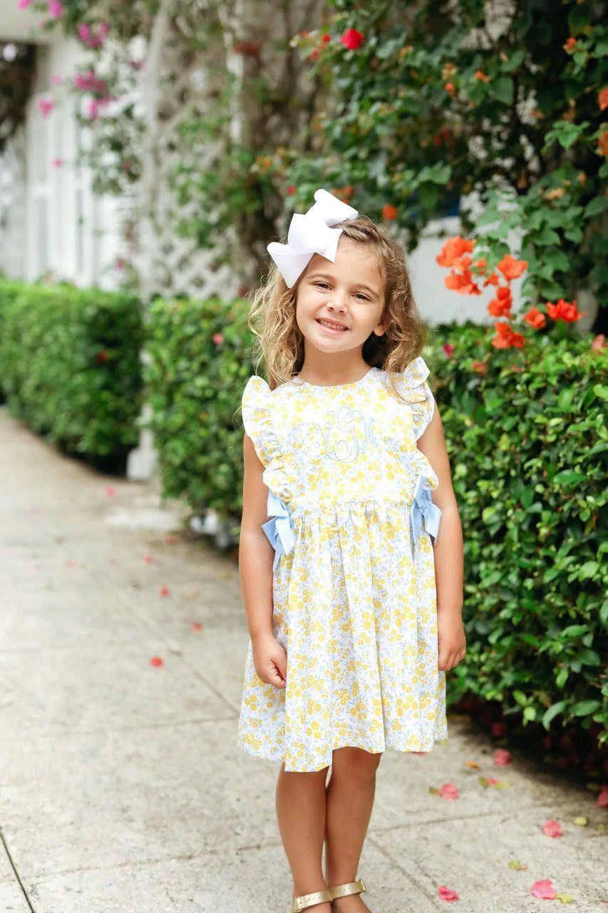 Yellow And Blue Floral Bow Dress - Image 2