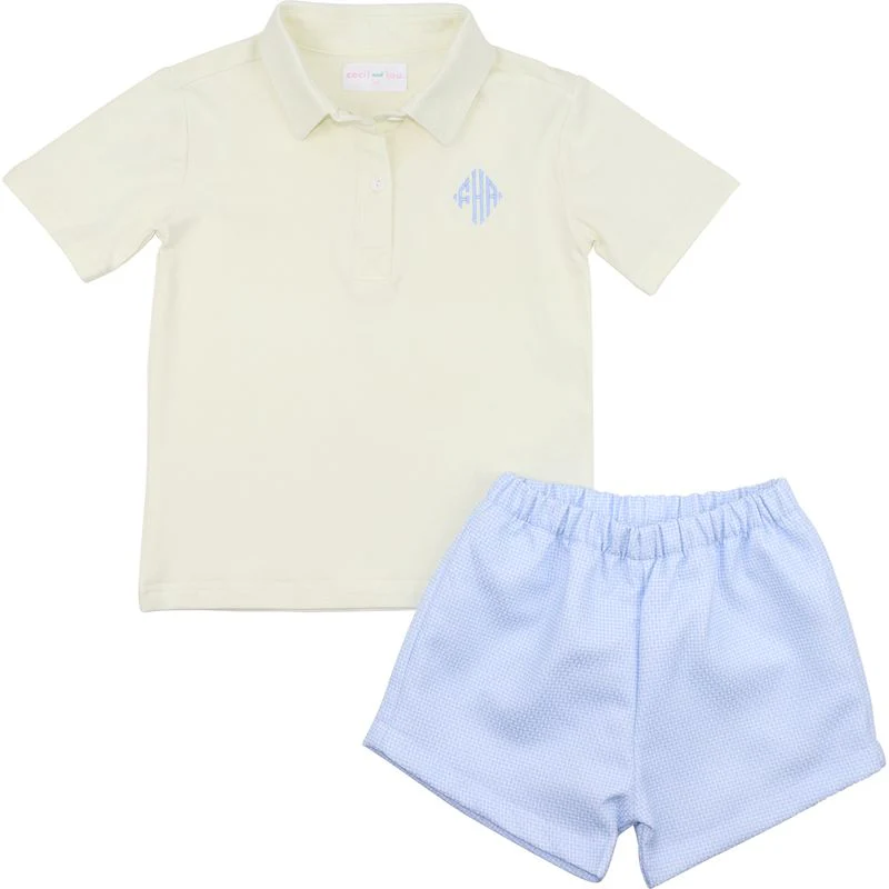 Yellow And Blue Honeycomb Polo Short Set