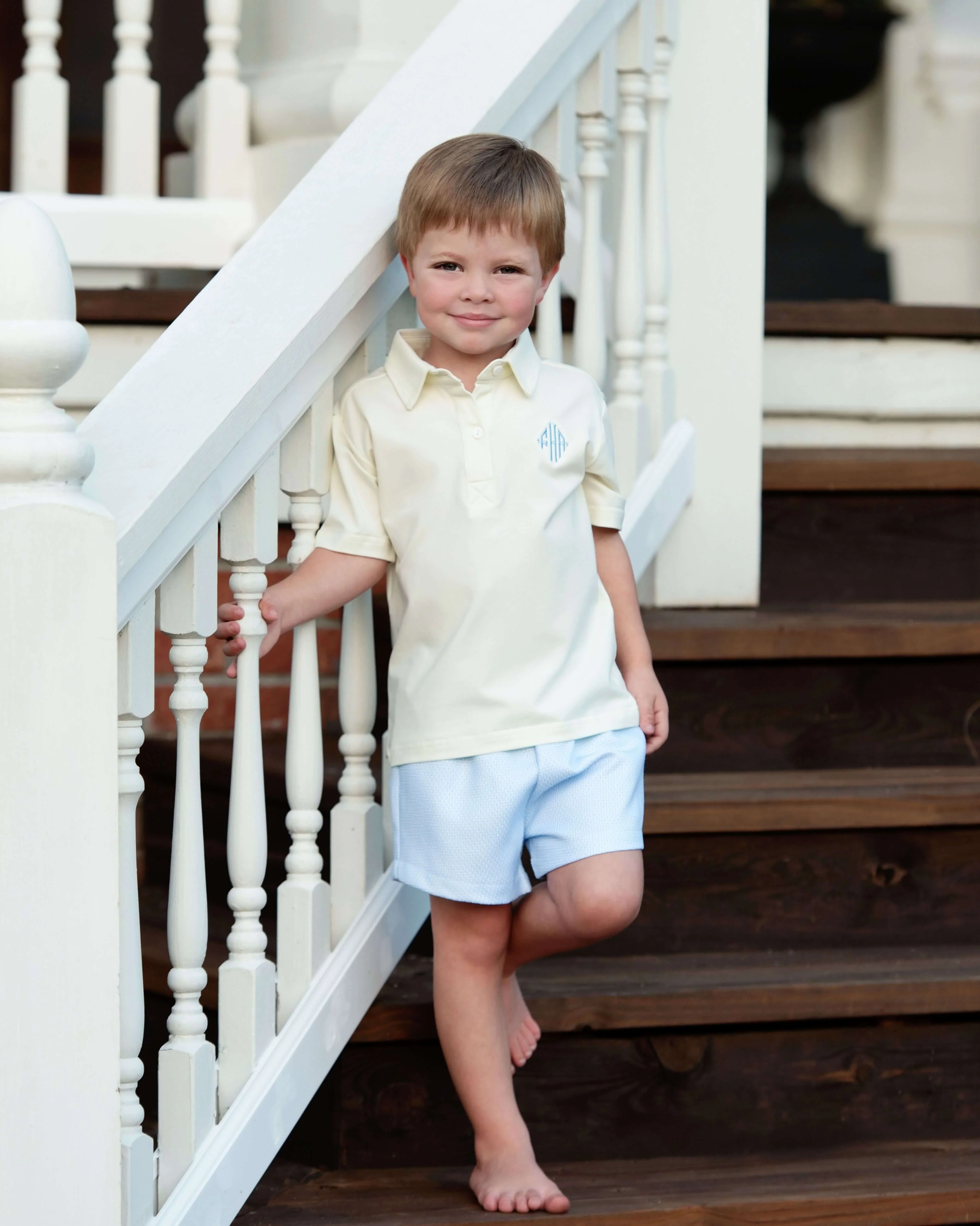 Yellow And Blue Honeycomb Polo Short Set - Image 2